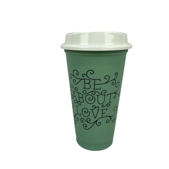 Starbucks Green Reusable Coffee Cup With Lid 16 Fl Oz BPA Free Plastic - Picture 1 of 7